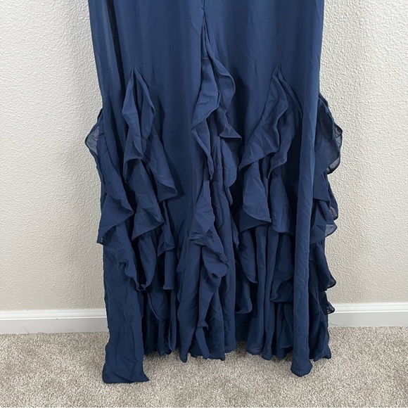 NWT Lulus Alorna Dark Navy Sleeveless Ruffled Maxi Dress Medium - Picture 5 of 9